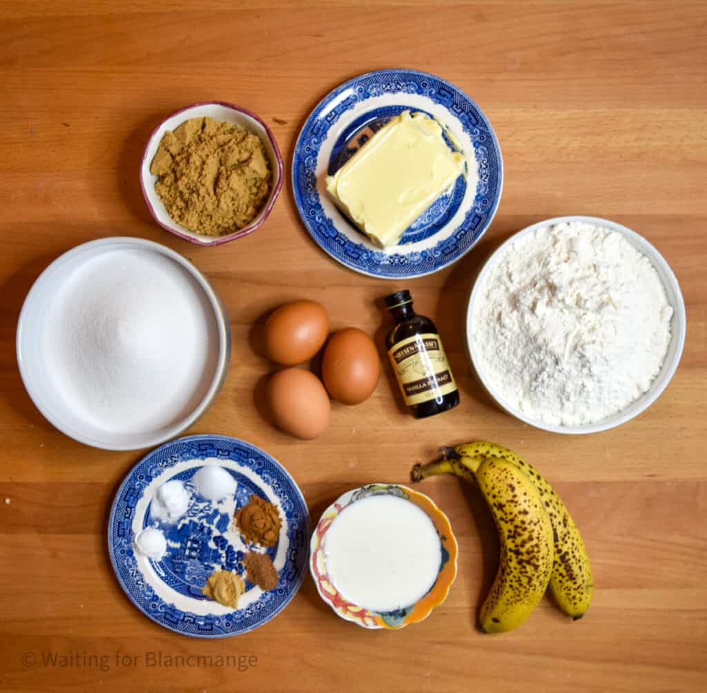 Ingredients for banana pound cake.